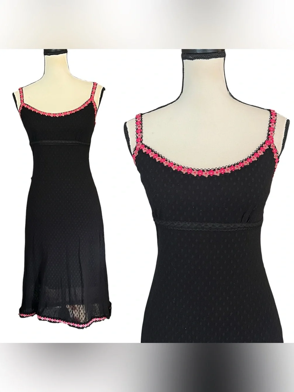 🚫SOLD🚫 Vintage Betsey Johnson New York Sheer Swiss Dot Mesh Floral Slip Dress - Picture 1 of 13